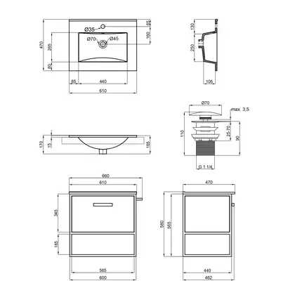 Комплект Qtap Taurus 700х580х437 Whitish oak тумба подвесная + раковина врезная QT2472TPT703WO