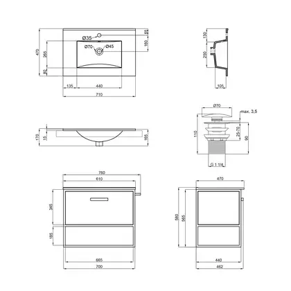 Комплект Qtap Taurus 700х580х437 White/Whitish oak тумба подвесная + раковина врезная QT2472TPT703WWO