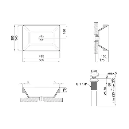 Раковина Qtap Crow 500x350x180 White с донным клапаном QT0511L582W