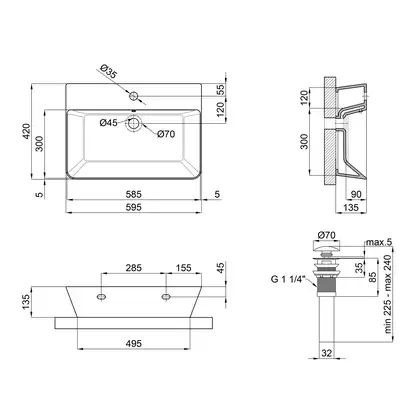 Раковина Qtap Virgo 600x420x140 White с донным клапаном QT18112253W