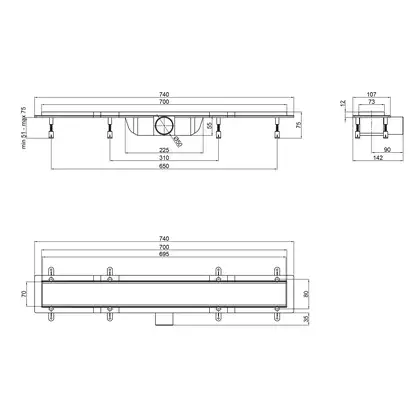 Qtap Dry Tile304-700 Трап лінійний під плитку (QTDRYTILE304700)