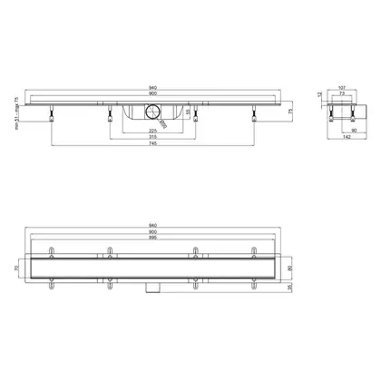Qtap Dry Tile304-900 Трап лінійний, під плитку (QTDRYTILE304900)