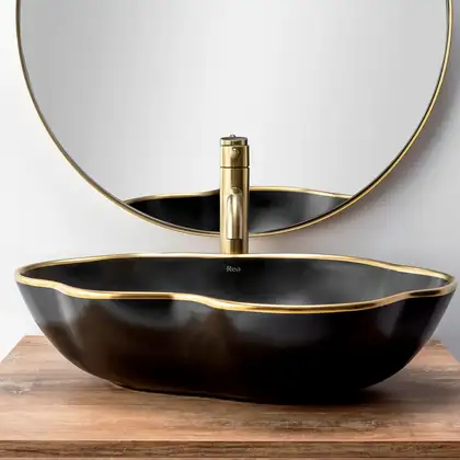 Смеситель для раковины (умывальника) REA LUNGO BRUSHED GOLD высокий (REA-B4526)