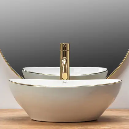 Rea Sofia Gold Edge Раковина накладна, біла з золотом (REA-U3287)