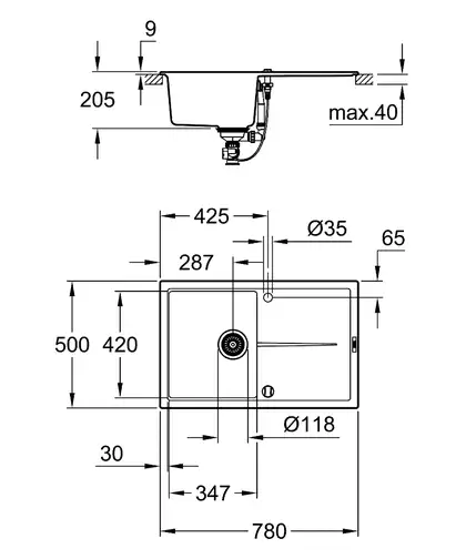 Grohe K400 50-C Композитна мийка, графіт (31639AP0)