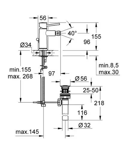Grohe BauClassic Смеситель для биде, хром (32864000)