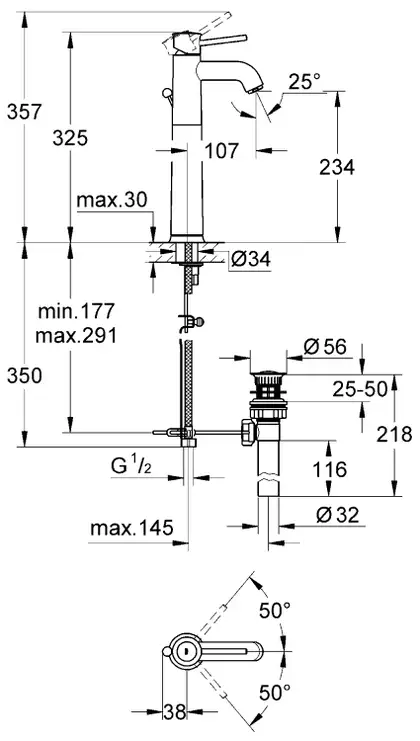 Grohe BauClassic Смеситель для раковины XL, хром (32868000)
