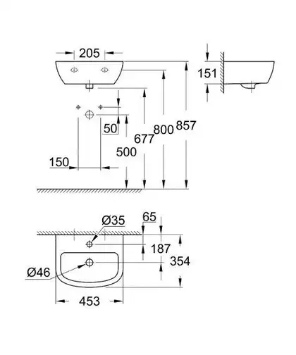 Умивальник підвісний Grohe Bau Ceramic 45, білий (39424000)