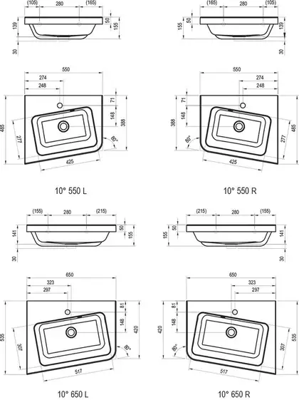 Умывальник Ravak 10 ° 650 L угловой из литого мрамора (XJIL1165000)