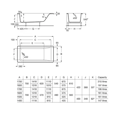 Roca EASY ванна 150*70см прямоугольная , с ножками, объём 161л (A248196000)