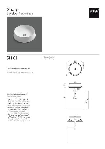 Раковина накладная на столешницу Simas Sharp Ø 50 см, чёрный матовый (SH01NM)