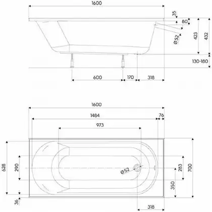 Kolo OPAL PLUS Ванна прямокутна 160х70 см, біла (XWP136000N)