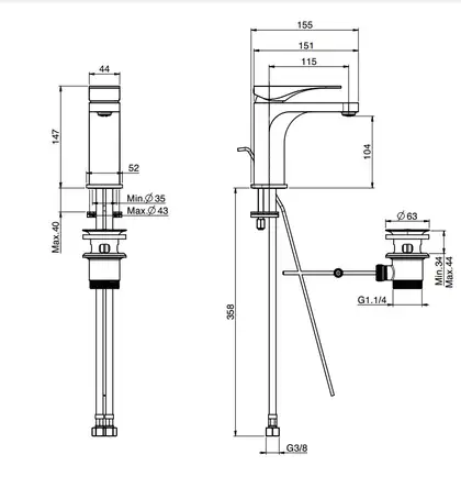 Fima Carlo F3721CR.WS Змішувач для умив. Quad , хром Water Saving  Fima ІТАЛІЯ