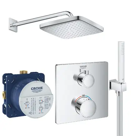 Душевая система скрытого монтажа с термостатом Grohe Grohtherm Cube c Tempesta Cube 250 (цвет - хром) (26415SC0)