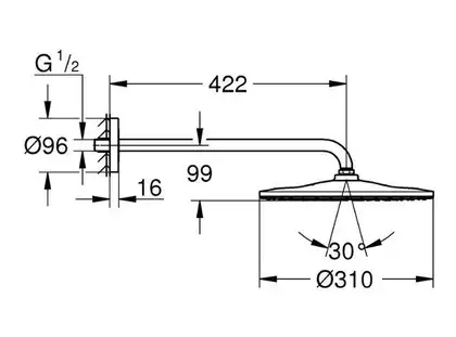 Верхній душ з настінним кронштейном Grohe Rainshower Mono (26557000)