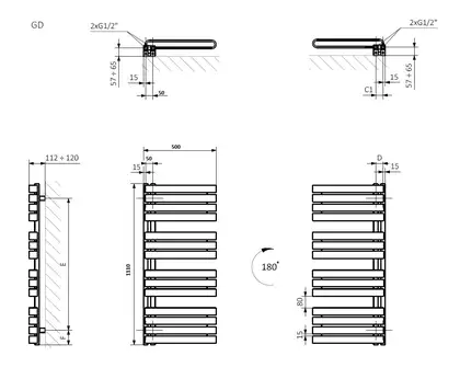 Рушникосушка 1110х500 Warp S WGWAS111050K724GD Terma