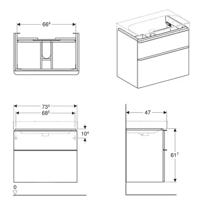 Geberit SMYLE Square тумба 73,4*61,7*47см, под умывальник, с 2мя ящичками, белый глянец (500.353.00.1)
