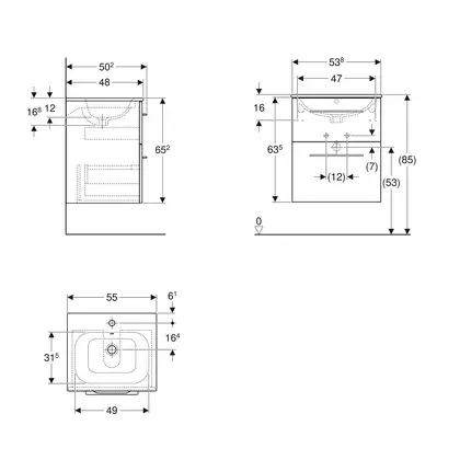 Тумба с раковиной Geberit Selnova Square slim rim 55 см, лава матовая (501.233.00.1)