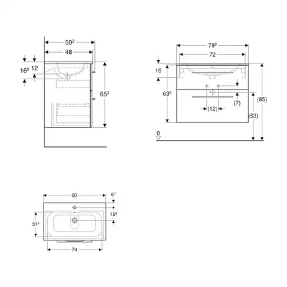 Тумба с раковиной Geberit Selnova Square slim rim 80 см, лава матовая (501.241.00.1)