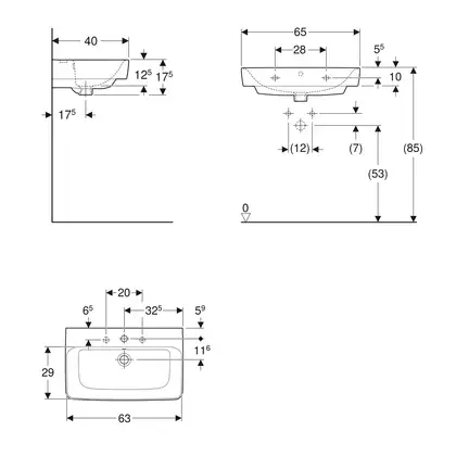 Раковина подвесная Geberit Selnova Compact 65 х 40 см, с 1 отверстием под смеситель (501.890.00.1)