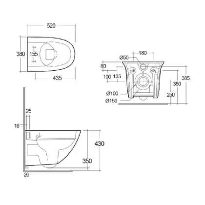 Унитаз подвесной Rimless (безободковый) Rak Ceramics Sensation, белый глянец (SENWC1446AWHA)
