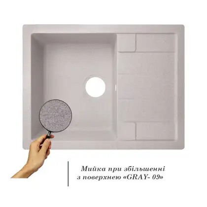 Кухонна мийка Lidz GRA-09, сіра (LIDZGRA09650500200)