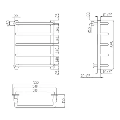 Полотенцесушитель водяной Lidz Standard (CRM) D32/20х1/2" 500x700 P5 (LSTNDD32201250705WAT)