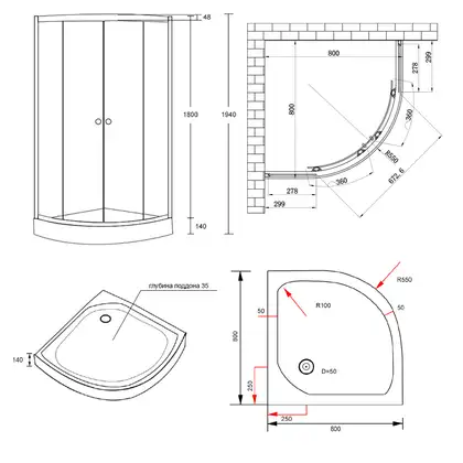 Душевая кабина Lidz Wieza SC80x80.SAT.LOW.L, стекло Linie 4 мм (LWISC8080SATLOWL)