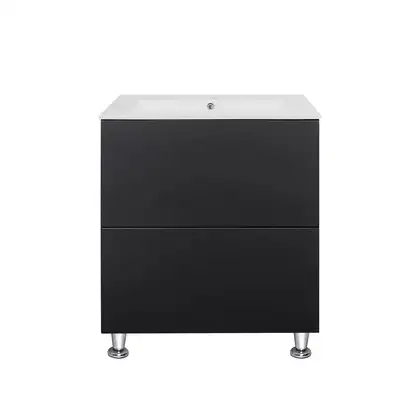Комплект Qtap Tern 600х725х437 Matt black тумба напольная + раковина врезная, с полотенцедержателем QT1771TNЛ6023060CG (QT1771TNL6023060CMB)