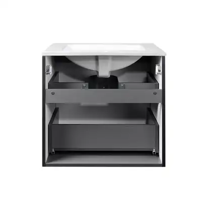 Комплект Qtap Tern 600х580х437 Matt black тумба напольная + раковина врезная, с полотенцедержателем QT1772TPЛ6023060CG (QT1772TPL6023060CMB)