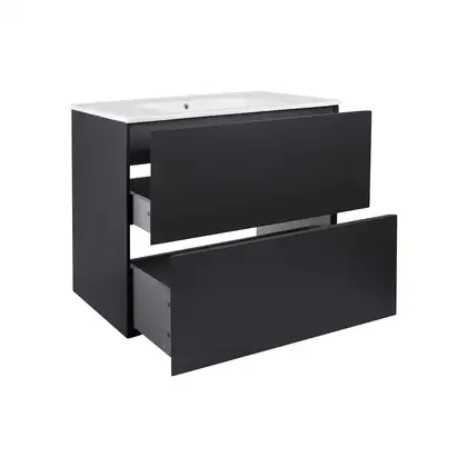 Комплект Qtap Tern 700х580х437 Matt black тумба напольная + раковина врезная, с полотенцедержателем QT1772TPЛ7023070CG (QT1772TPL7023070CMB)