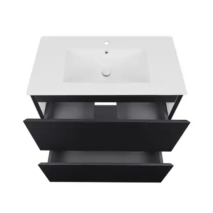 Комплект Qtap Tern 700х580х437 Matt black тумба напольная + раковина врезная, с полотенцедержателем QT1772TPЛ7023070CG (QT1772TPL7023070CMB)