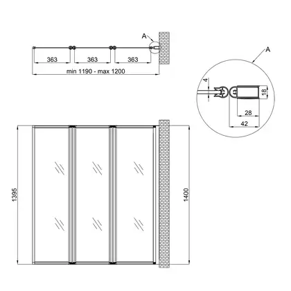 Штора на ванну Qtap Gemini WHI401214RP4 стекло Pear 4 мм, 120x140 см (GEMWHI401214RP4)