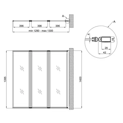 Штора на ванну Qtap Gemini WHI401314RP4 стекло Pear 4 мм, 130x140 см (GEMWHI401314RP4)