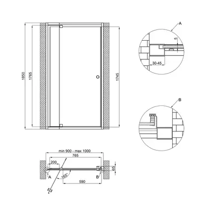 Душевая дверь в нишу Qtap Pisces WHI209-1.CP5 90-100x185 см, стекло Pattern 5 мм (PISWHI2091CP5)