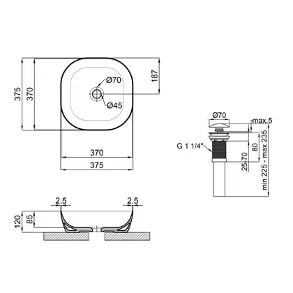 Раковина-чаша Qtap Kolibri 370х370х120 White с донным клапаном QT10118037FW Раковина-чаша Qtap Kolibri 370х370х120 White с донным клапаном QT10118037FW