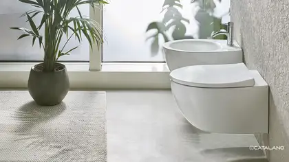 Унитаз подвесной NewFlush (безободковый) Catalano Italy с сиденьем Soft Close, белый глянцевый 1VS52RIT00+5ITSTF00