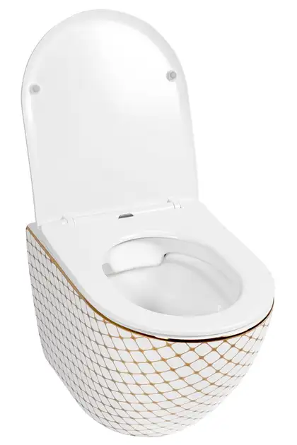Подвесной унитаз REA CARLOS FLAT DIAMOND GOLD белый (REA-C5100)