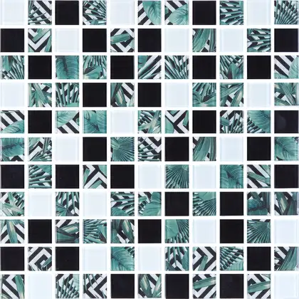 КОТТО КЕРАМІКА Мозаїка скляна GMP 0825021 С3 print 24/white/black 300 x 300 х 8   ( 25 х 25 ) Кераміка Лео УКРАЇНА