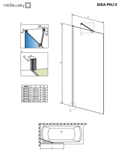 Шторка для ванни Idea PNJ II 60, RADAWAY (10001060-01-01)