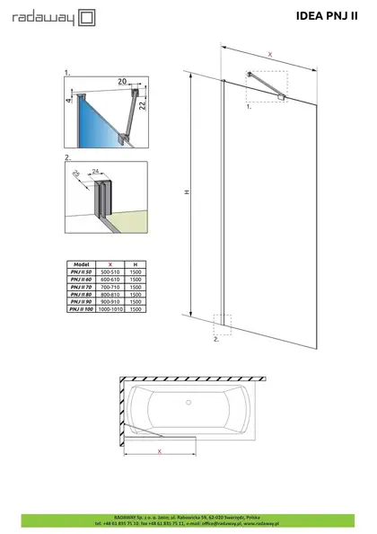 Шторка для ванни Idea Black PNJ II 60 Frame, RADAWAY (10001060-54-56)