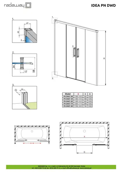 Шторка для ванни Idea Black PN DWD 170,  RADAWAY (10004170-54-01)
