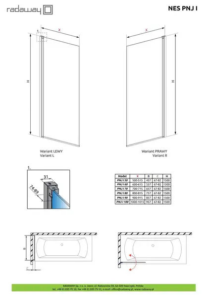 Шторка для ванни NES PNJ I 50 права, (10011050-01-01R) RADAWAY