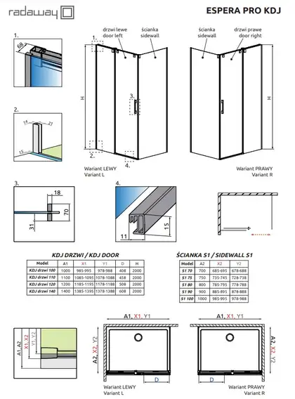 Radaway Espera Pro S1 Бокова стінка 90, хром (10093090-01-01)