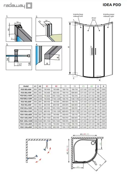 Комплект бокових стінок Idea PDD 100L×80R, RADAWAY (387153-01-01) Комплект бокових стінок Idea PDD 100L×80R, RADAWAY (387153-01-01)