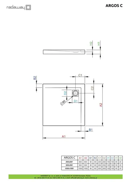 Душовий піддон Argos C 100x100 см, RADAWAY (4AC1010-01)