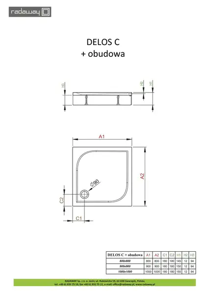 Душовий піддон зі з'ємною панеллю Delos C 80x80 см, RADAWAY (4C88170-03)
