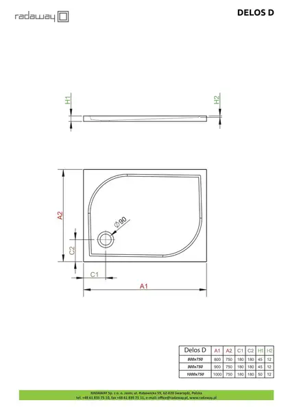 Душовий піддон Delos D 100x75 см, RADAWAY (4D17555-03)