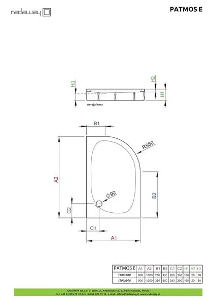 Душовий піддон Patmos E 120x90 см лівий, RADAWAY (4P91217-03L)