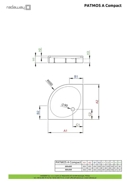 Radaway Patmos A Compact Душовий піддон 80x80 см, білий (4S88155-05)